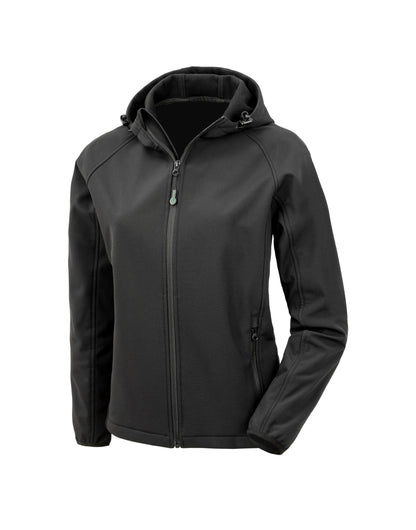 Ladies 3-Layer Recycled Printable Hooded Softshell - Black