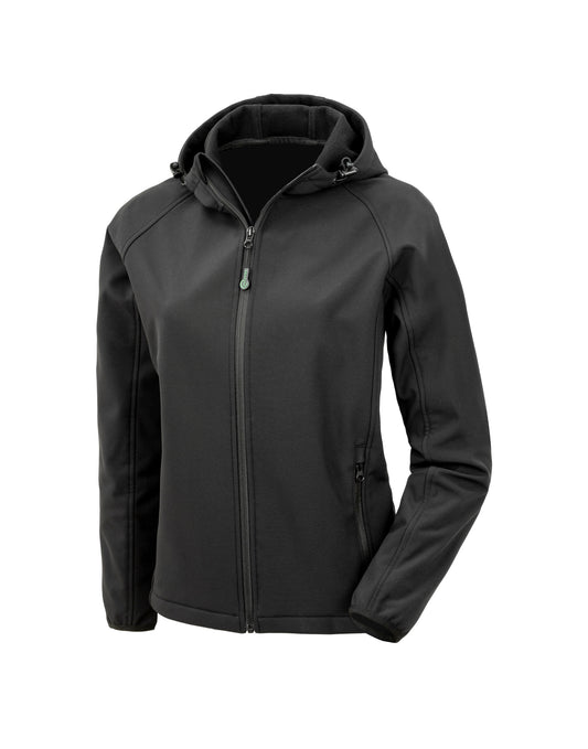 Ladies 3-Layer Recycled Printable Hooded Softshell - Black