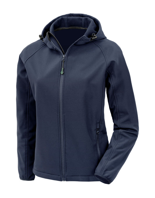 Ladies 3-Layer Recycled Printable Hooded Softshell - Navy