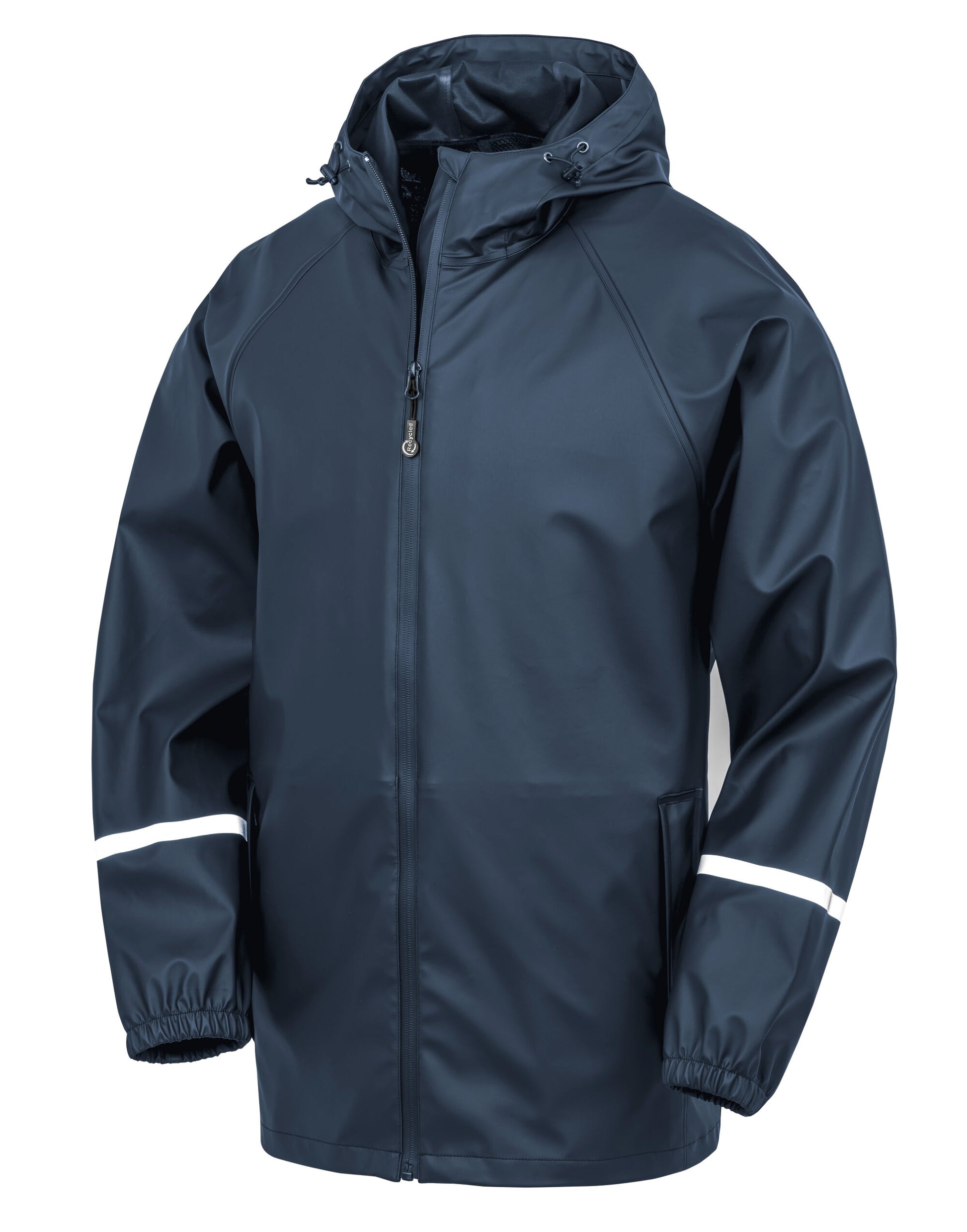 Prism PU Waterproof Jacket With Reflective Bands and Recycled Backing - Navy
