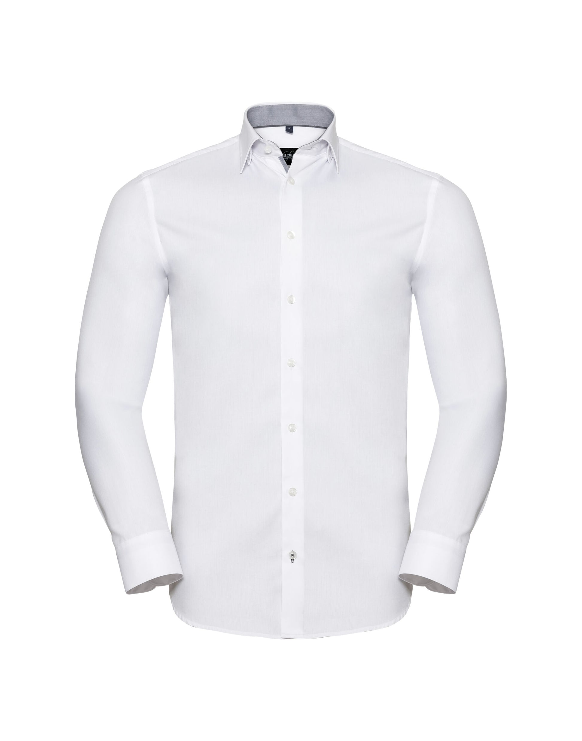 Men's Long Sleeve Tailored Contrast Herringbone Shirt - White/Silver/Convoy Grey