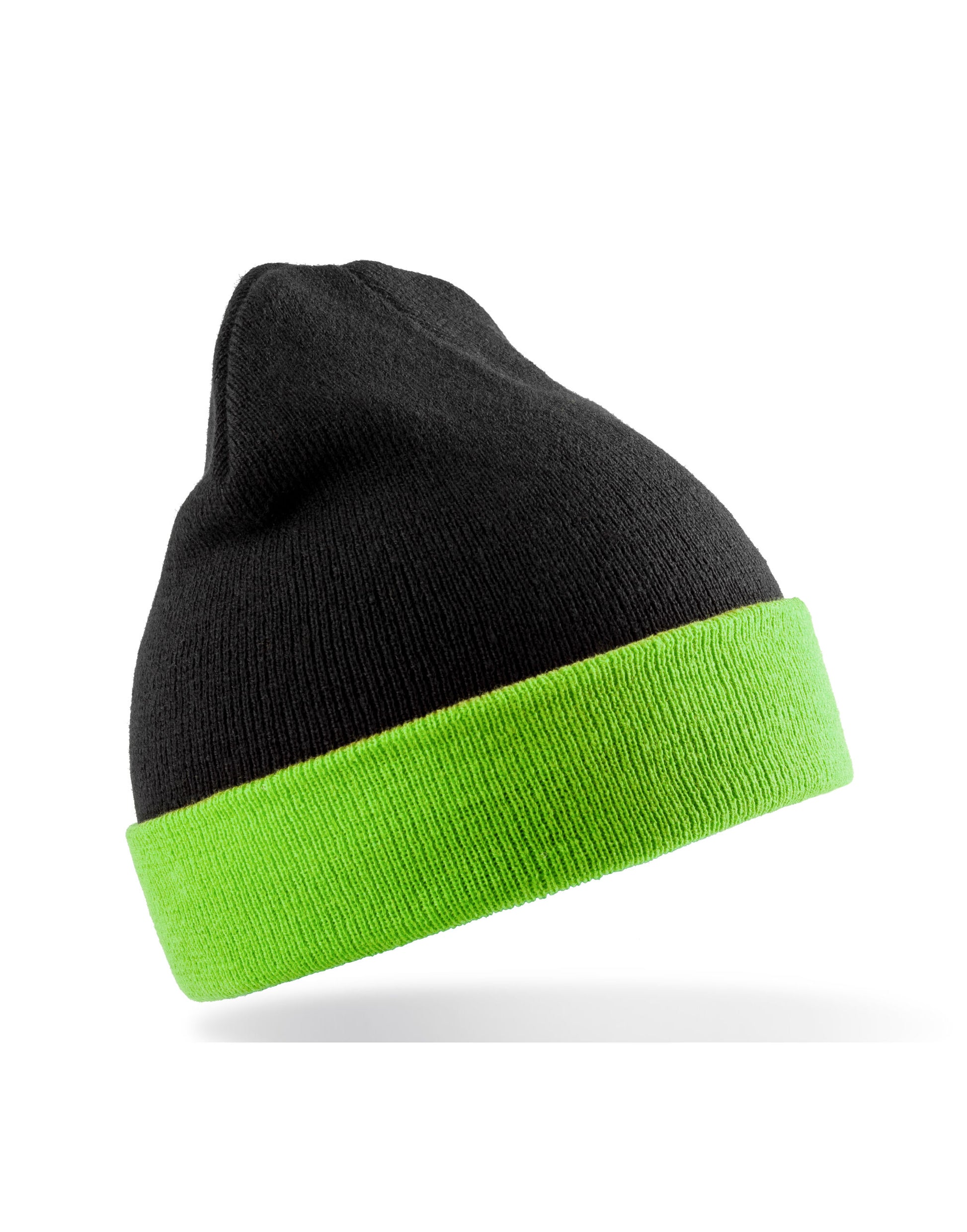 Recycled Black Compass Beanie - Black/Lime Green