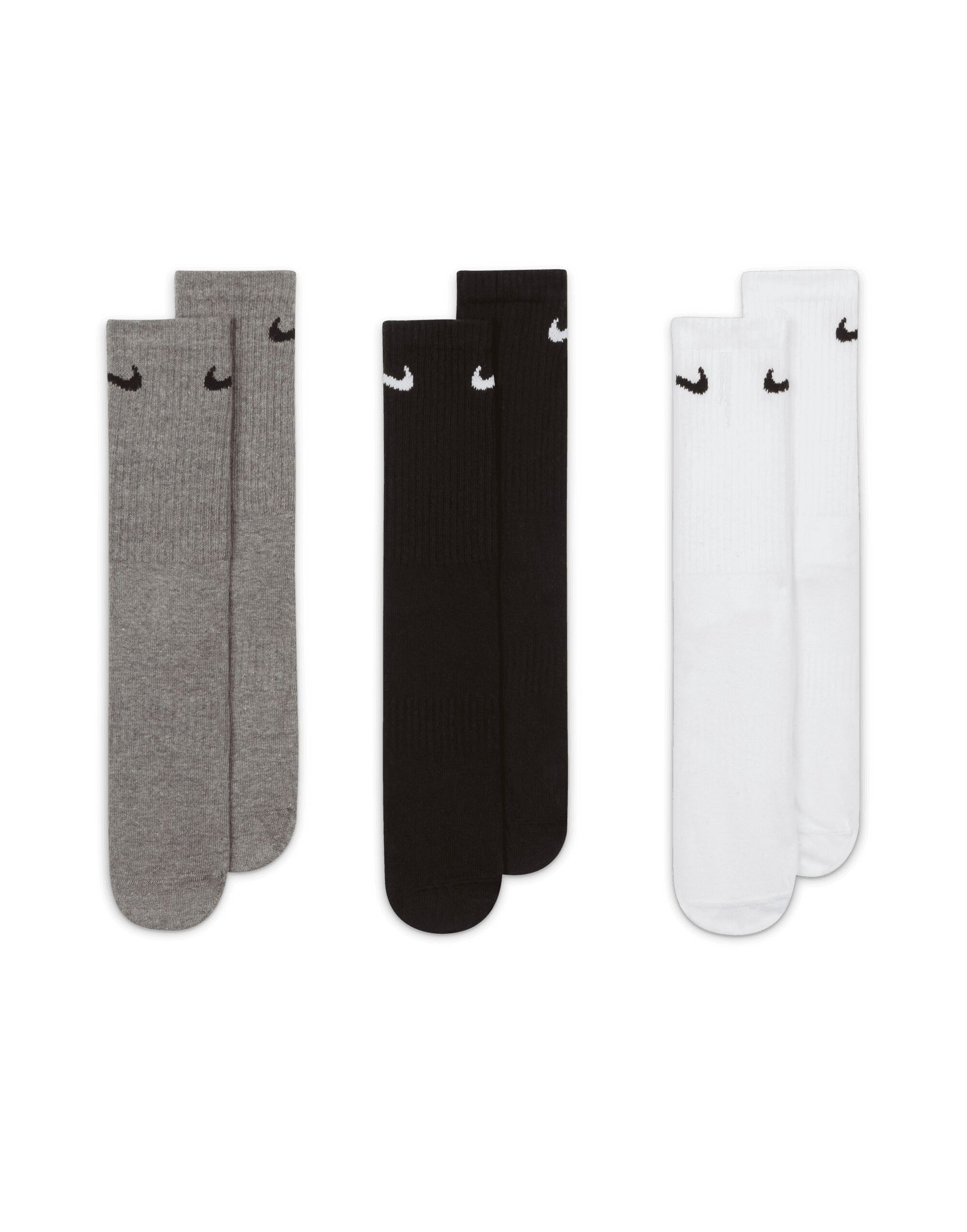 Everyday Lightweight Crew Socks (3 Pairs) - White, Grey & Black