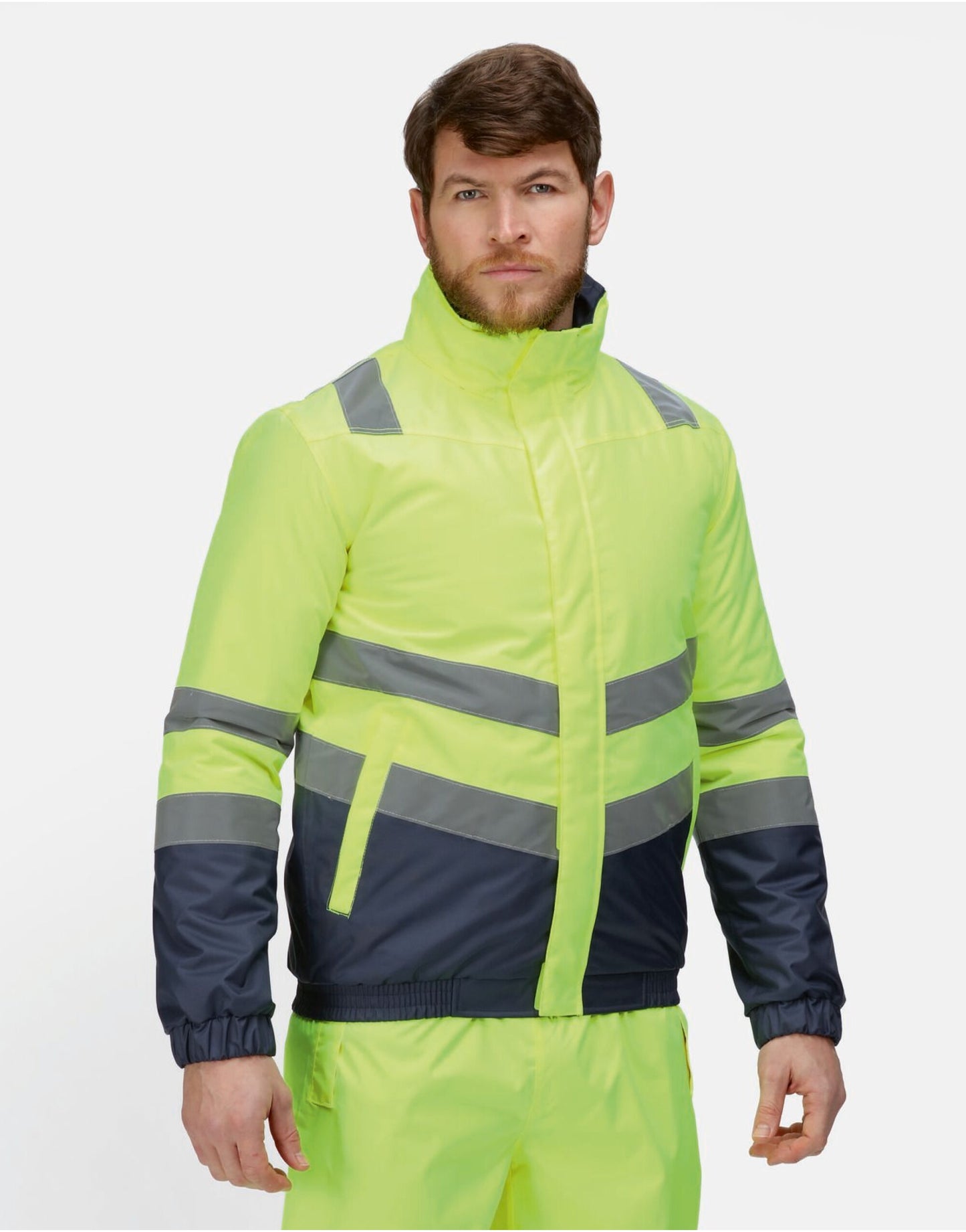 Pro Hi Vis Bomber Jacket - Hi-Vis Yellow/Navy