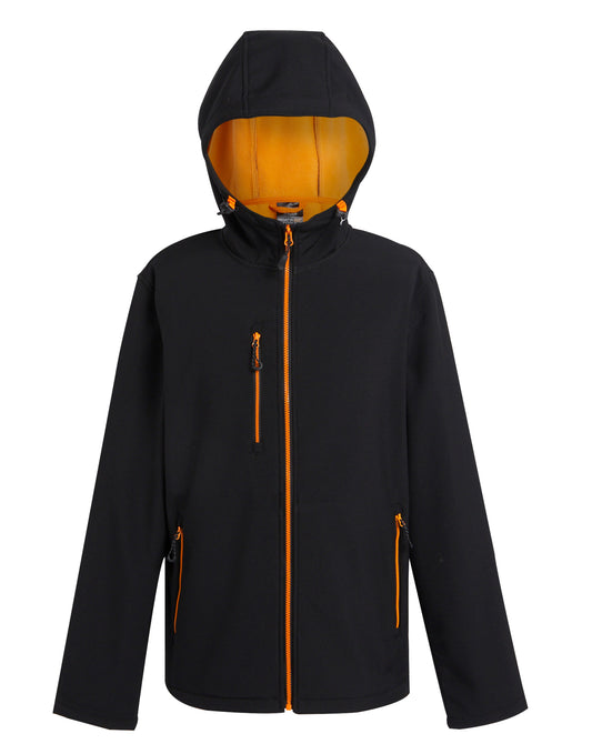 Navigate 2-Layer Hooded Softshell Jacket - Black Orange Pop