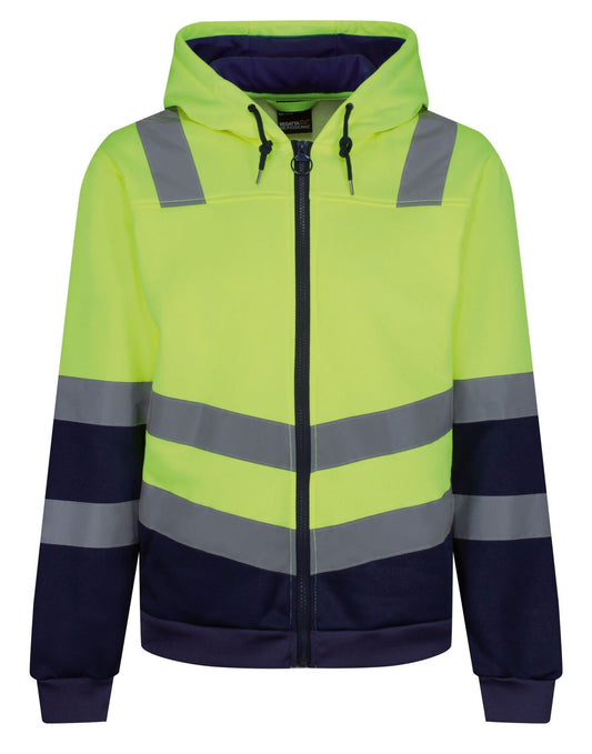 Pro Hi Vis Full Zip Hoodie - Hi-Vis Yellow/Navy