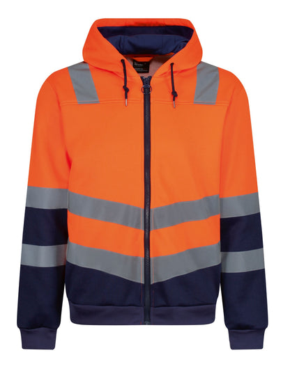 Pro Hi Vis Full Zip Hoodie - Hi Vis Orange/Navy