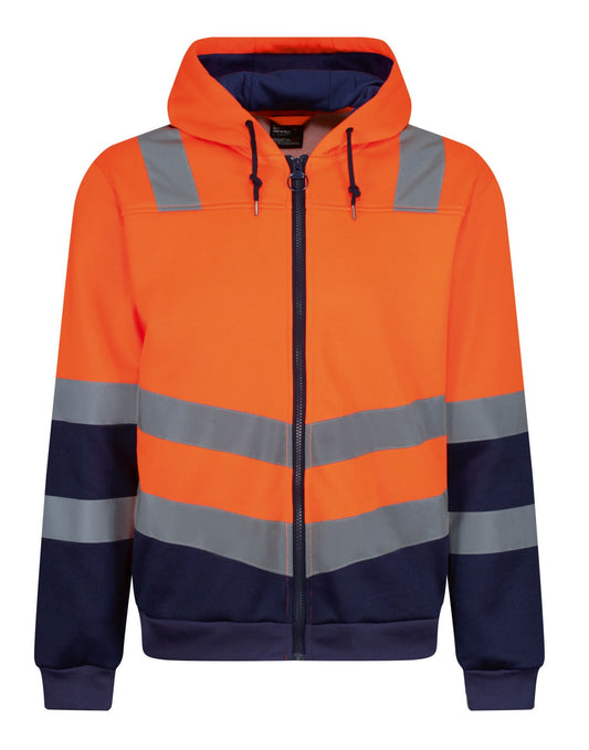 Pro Hi Vis Full Zip Hoodie - Hi Vis Orange/Navy