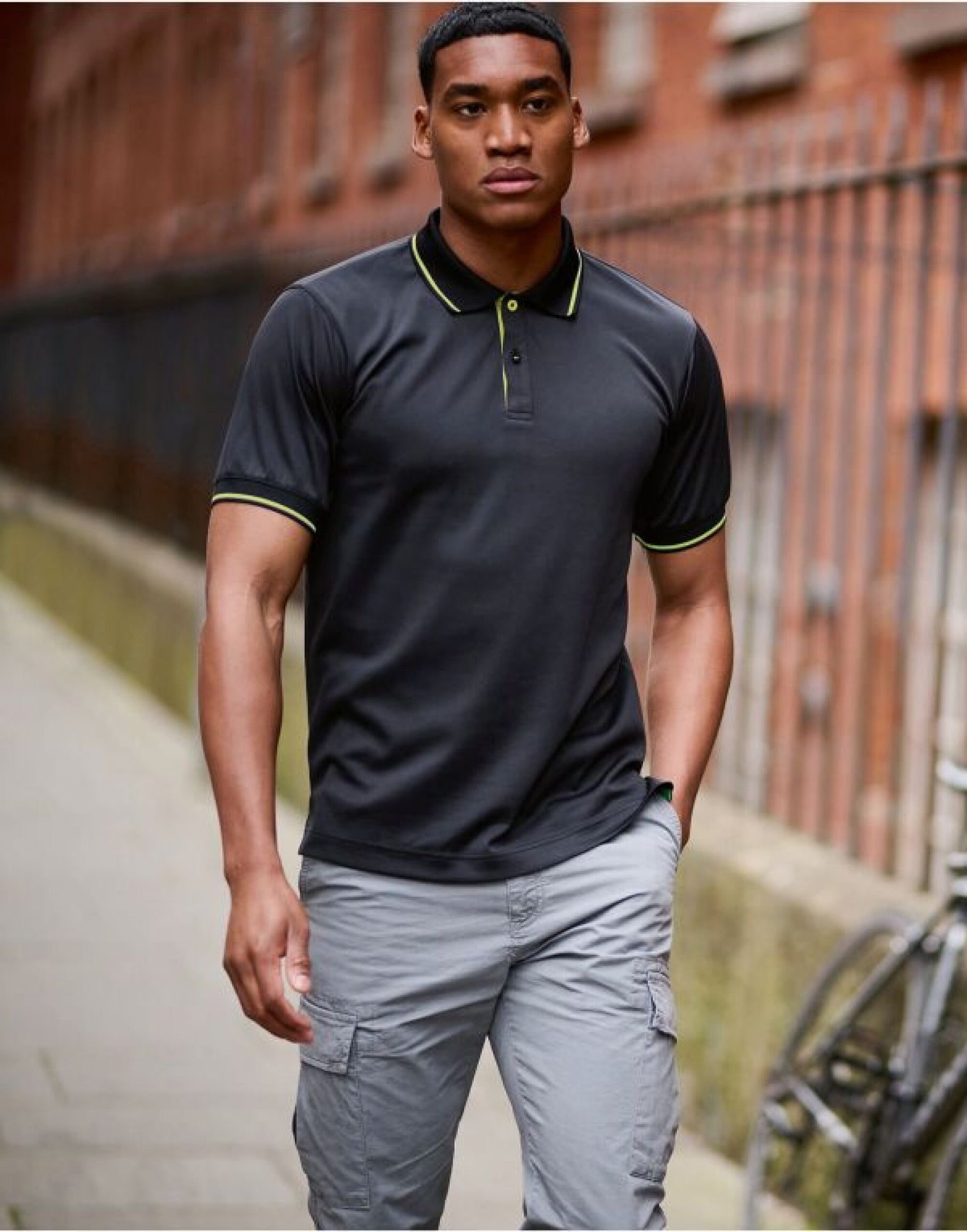 Navigate Short Sleeve Polo - Black/Lime