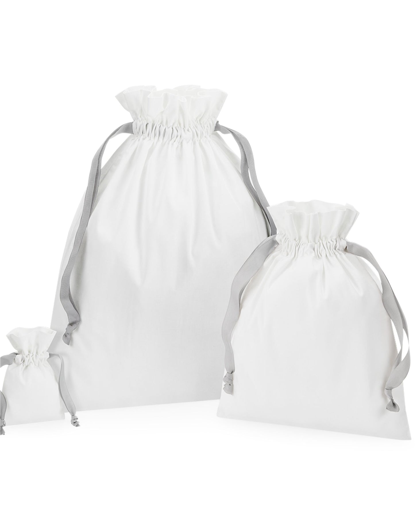 Cotton Bag with Ribbon Cord - Soft White/ Light Grey
