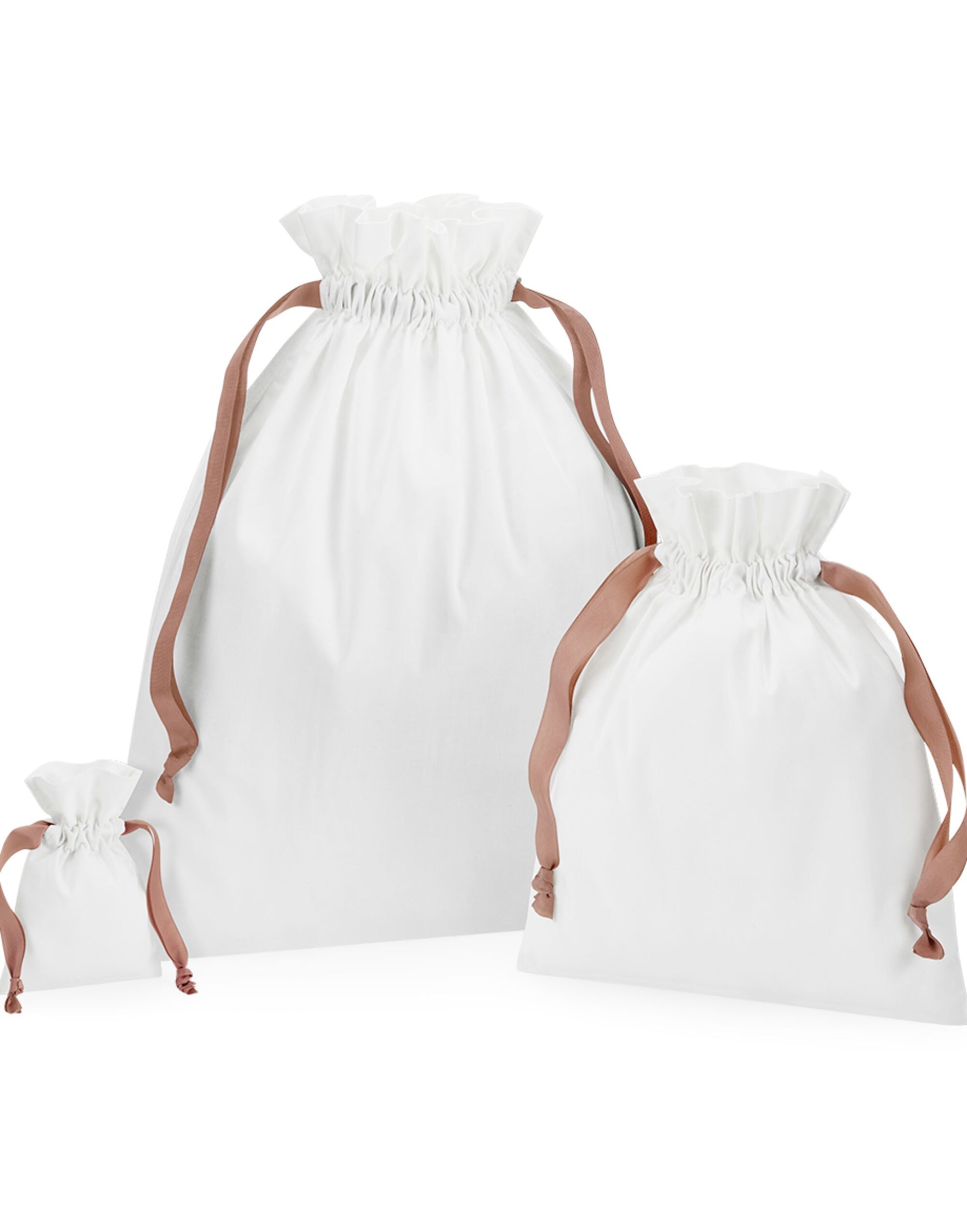 Cotton Bag with Ribbon Cord - Soft White/ Rose Gold