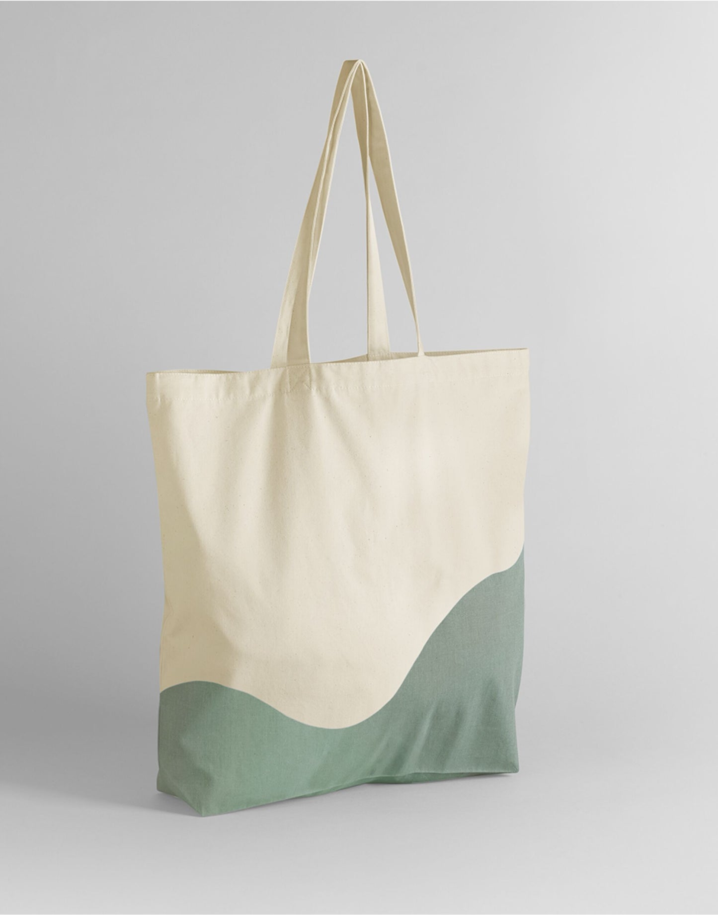 Wave Print Maxi Tote - Natural/Dusty Green