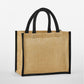 Natural Starched Jute Midi Tote - Natural/Black