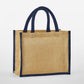 Natural Starched Jute Midi Tote - Natural/Navy