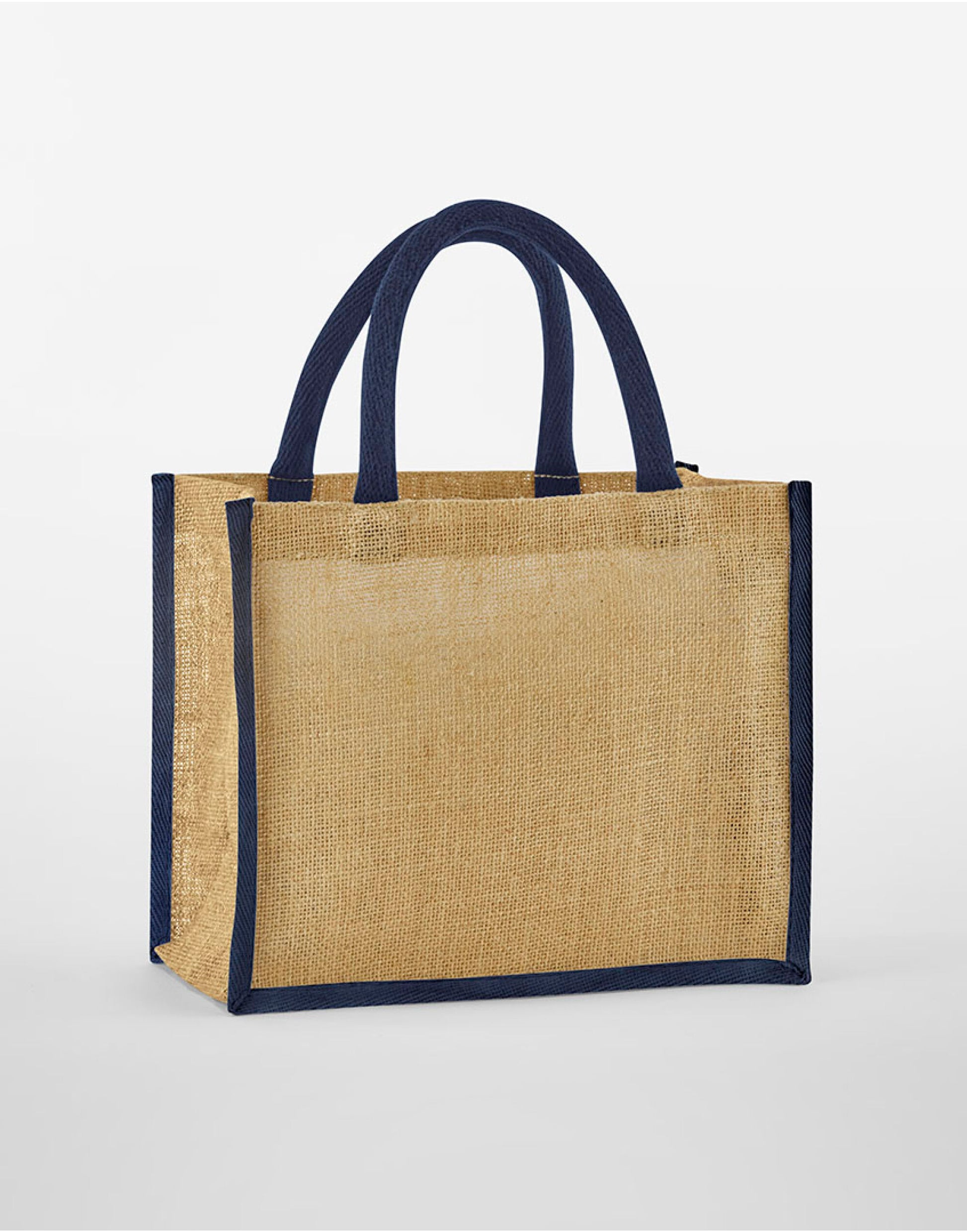 Natural Starched Jute Midi Tote - Natural/Navy
