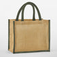 Natural Starched Jute Midi Tote - Natural/Olive Green