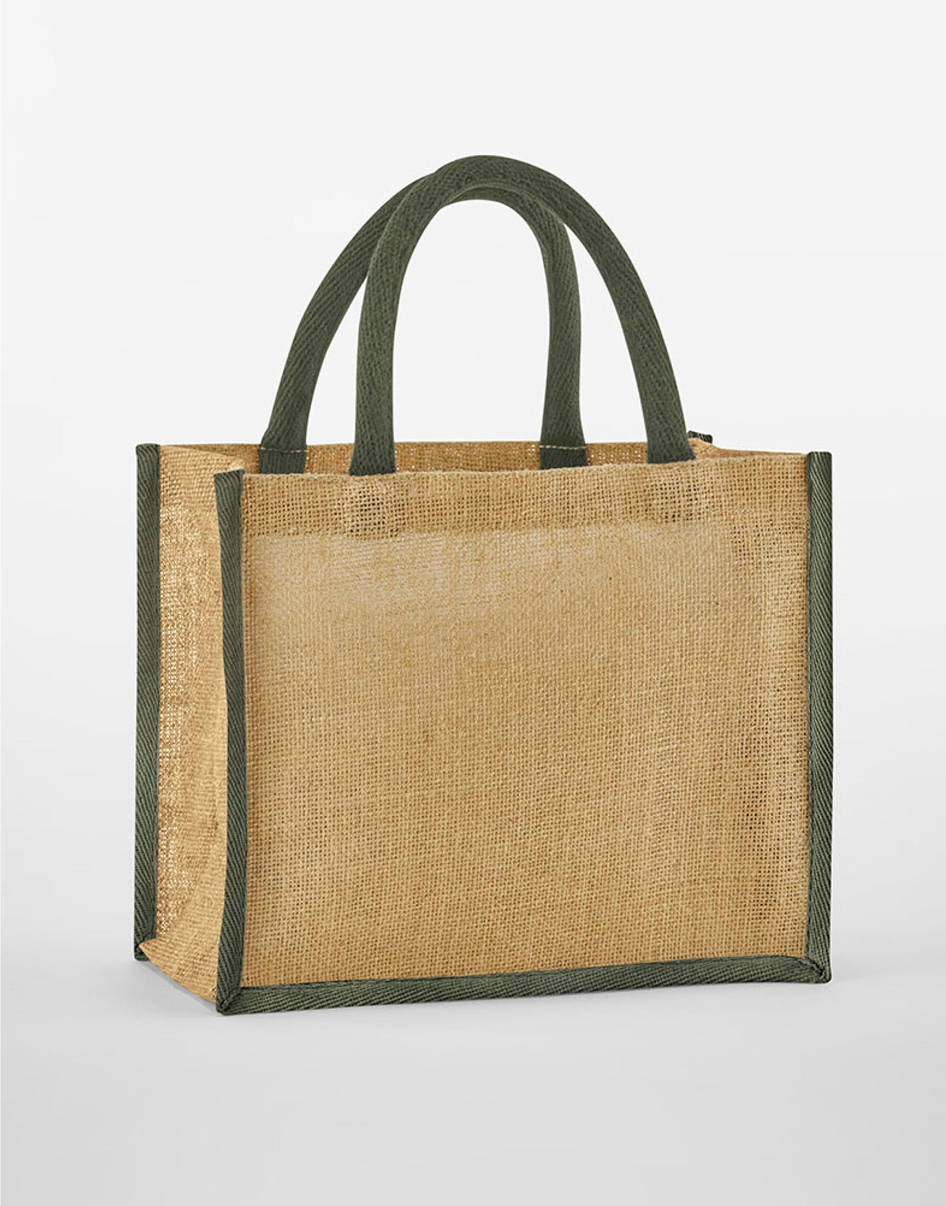 Natural Starched Jute Midi Tote - Natural/Olive Green