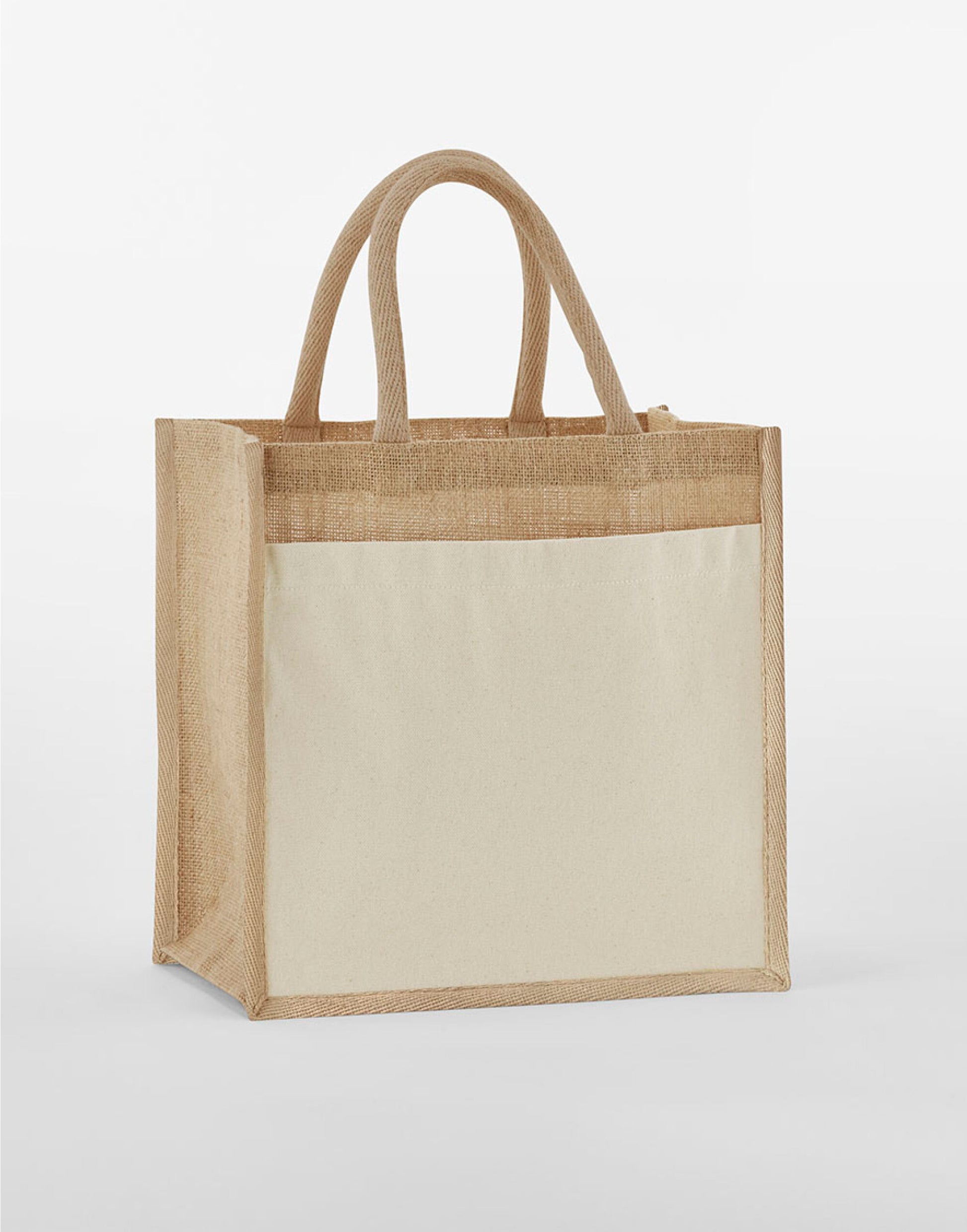 Cotton Pocket Natural Starched Jute Midi Tote - Natural