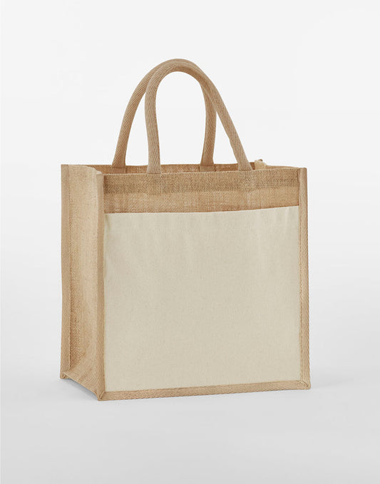 Cotton Pocket Natural Starched Jute Midi Tote - Natural