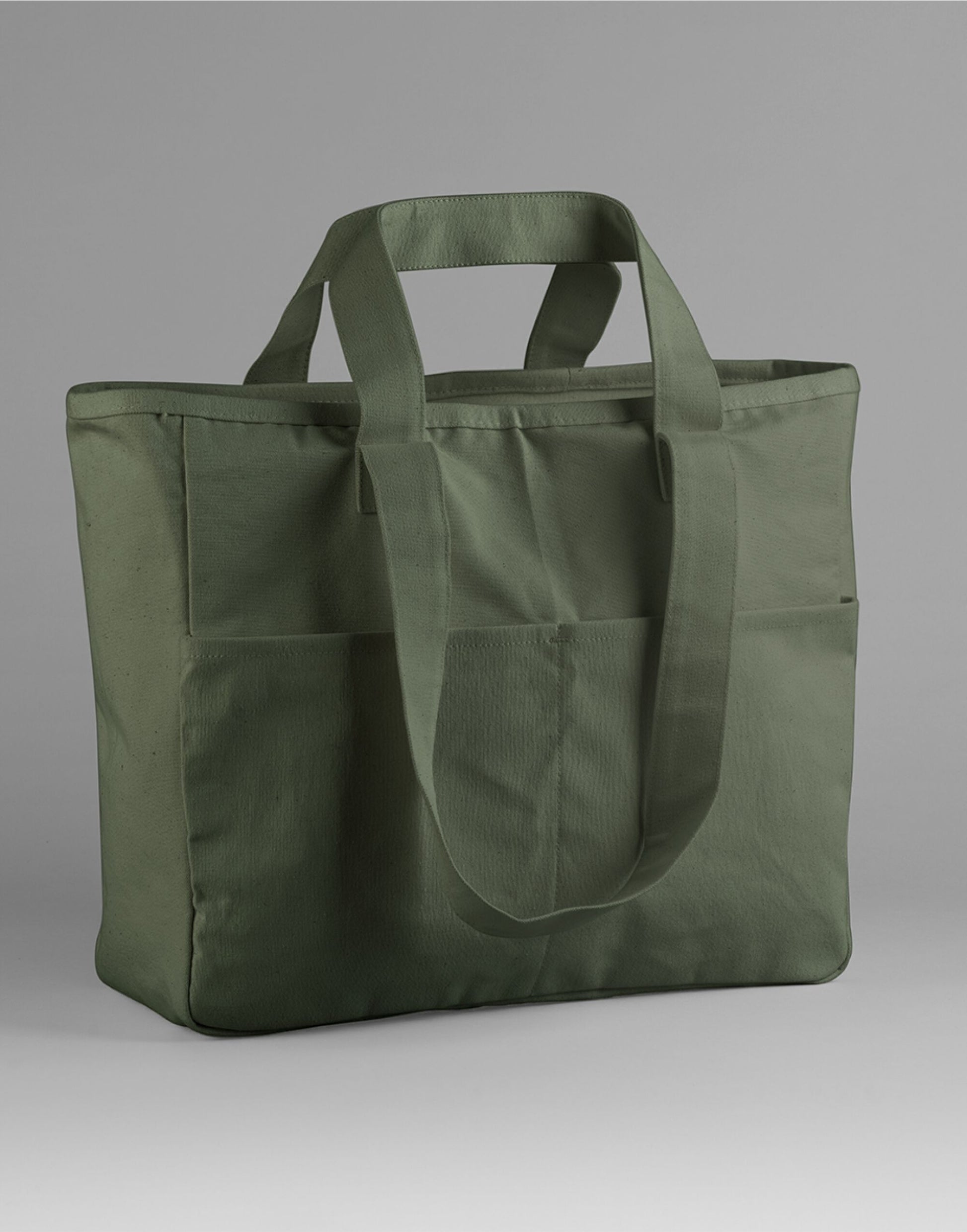 Double Handle Cargo Pocket Tote - Olive Green