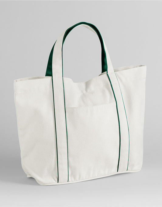 Courtside Medium Tote - Soft White/Bottle Green