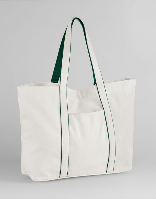 Courtside Large Tote - Soft White/Bottle Green