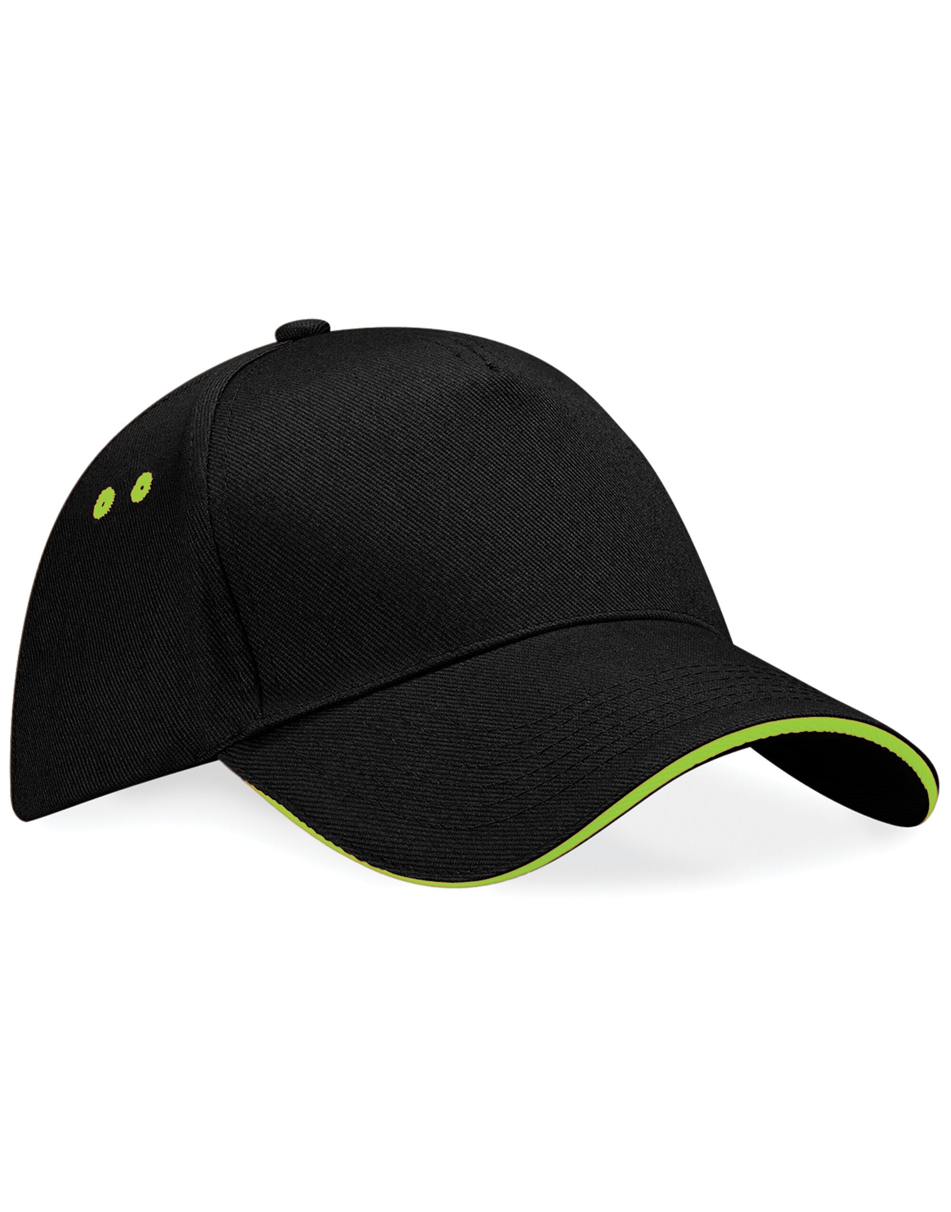 Ultimate 5 Panel Cap Sandwich Peak - Black/Lime Green