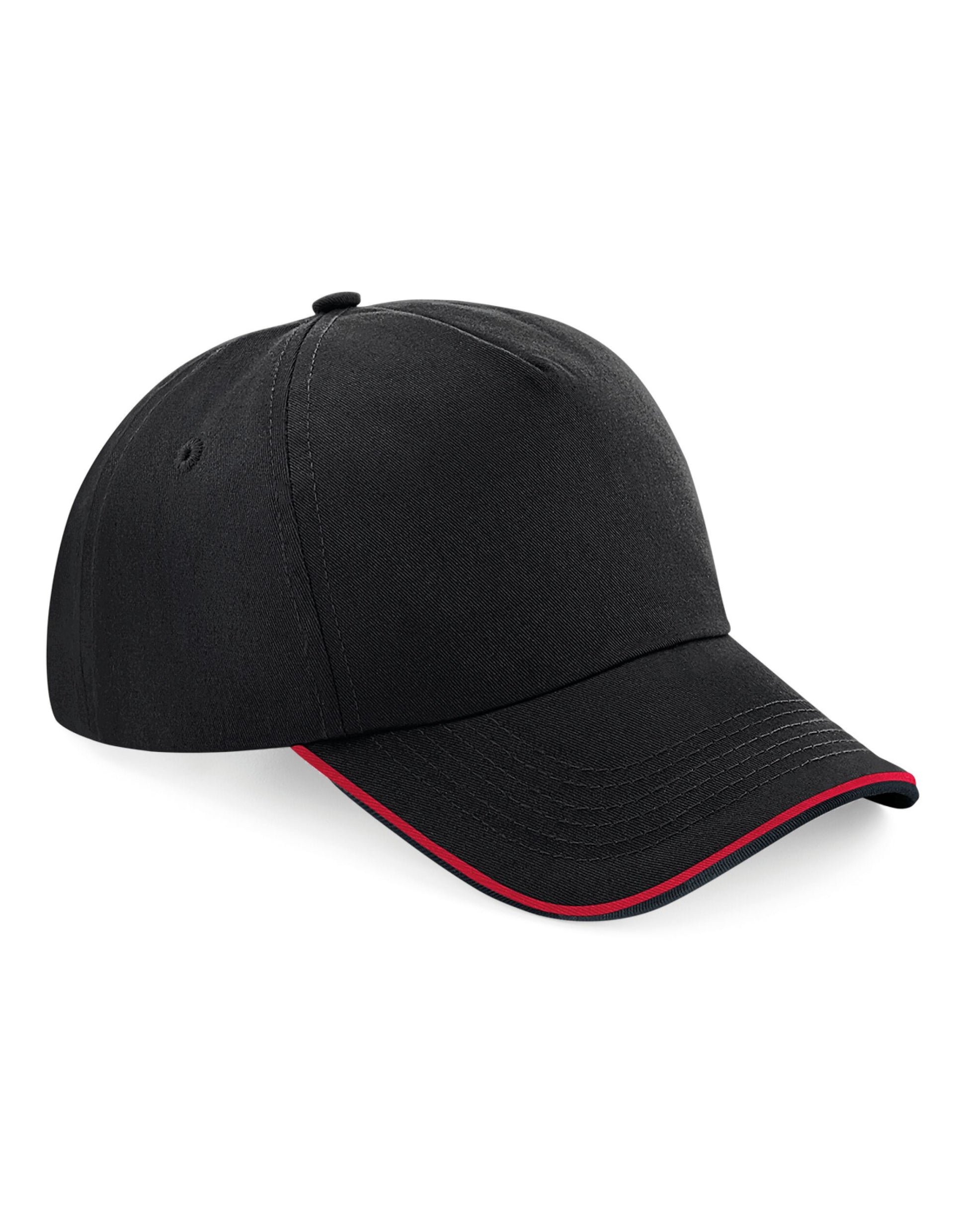 Authentic 5 Panel Cap - Piped Peak - Black/Classic Red