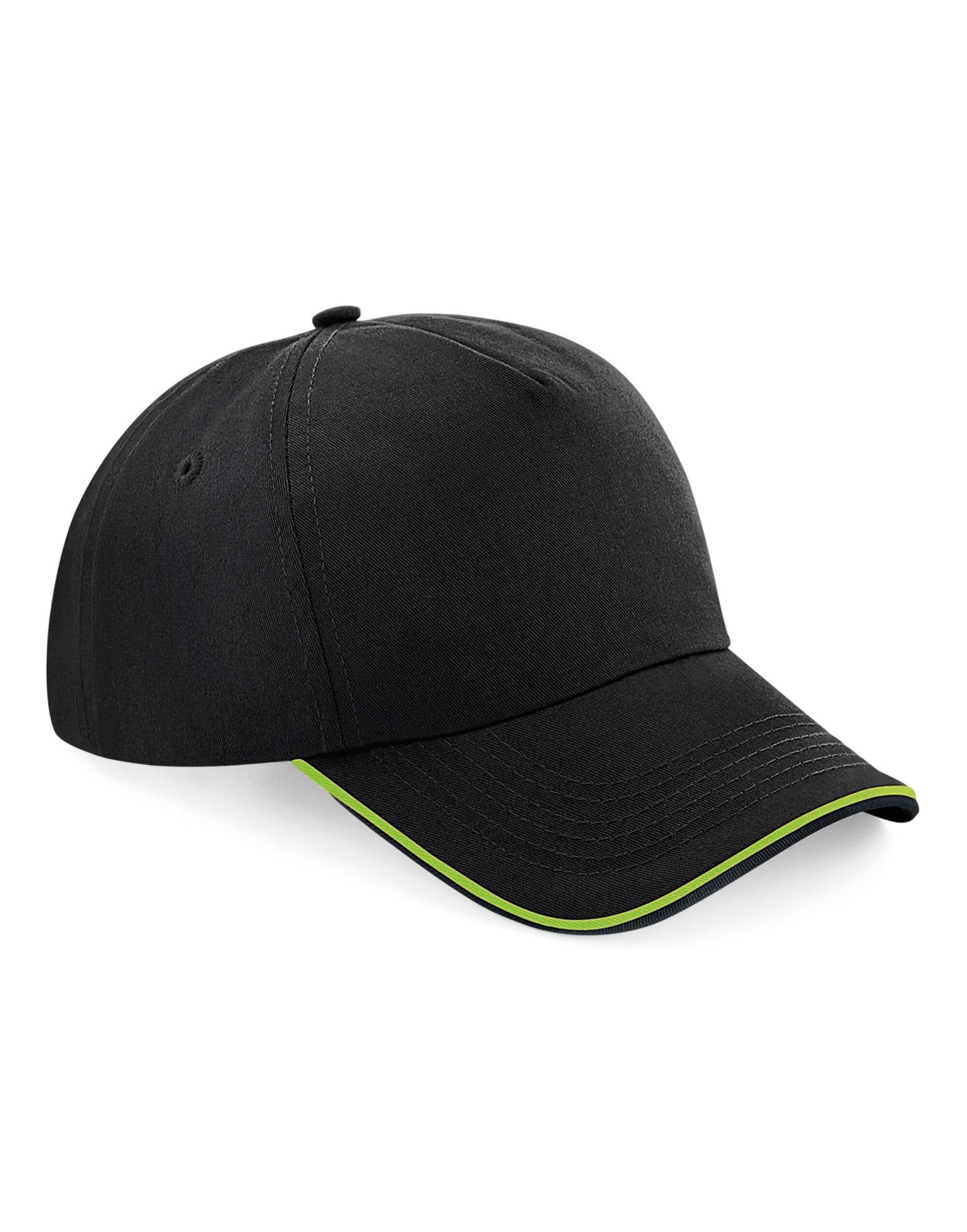 Authentic 5 Panel Cap - Piped Peak - Black/Lime Green