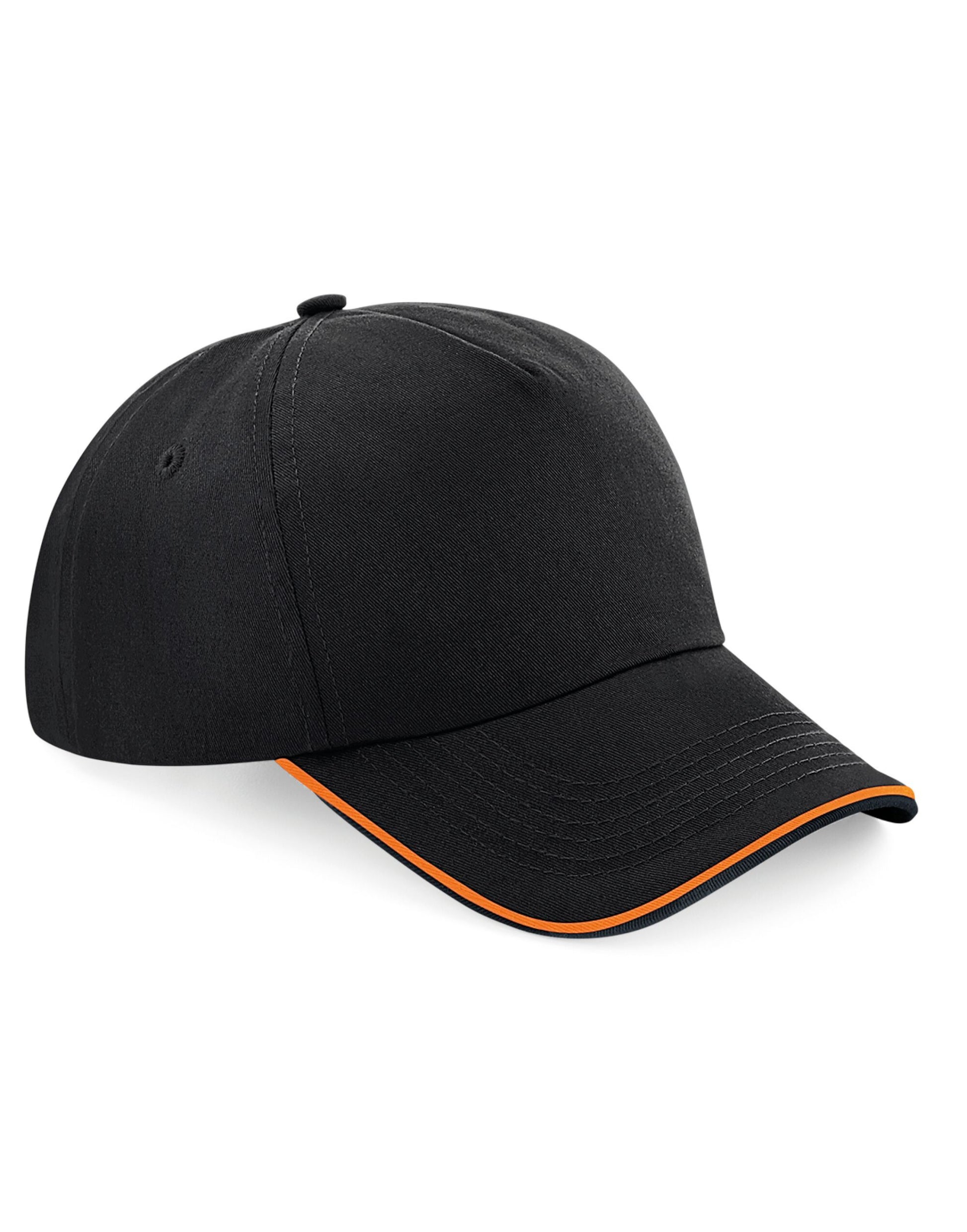 Authentic 5 Panel Cap - Piped Peak - Black/Orange