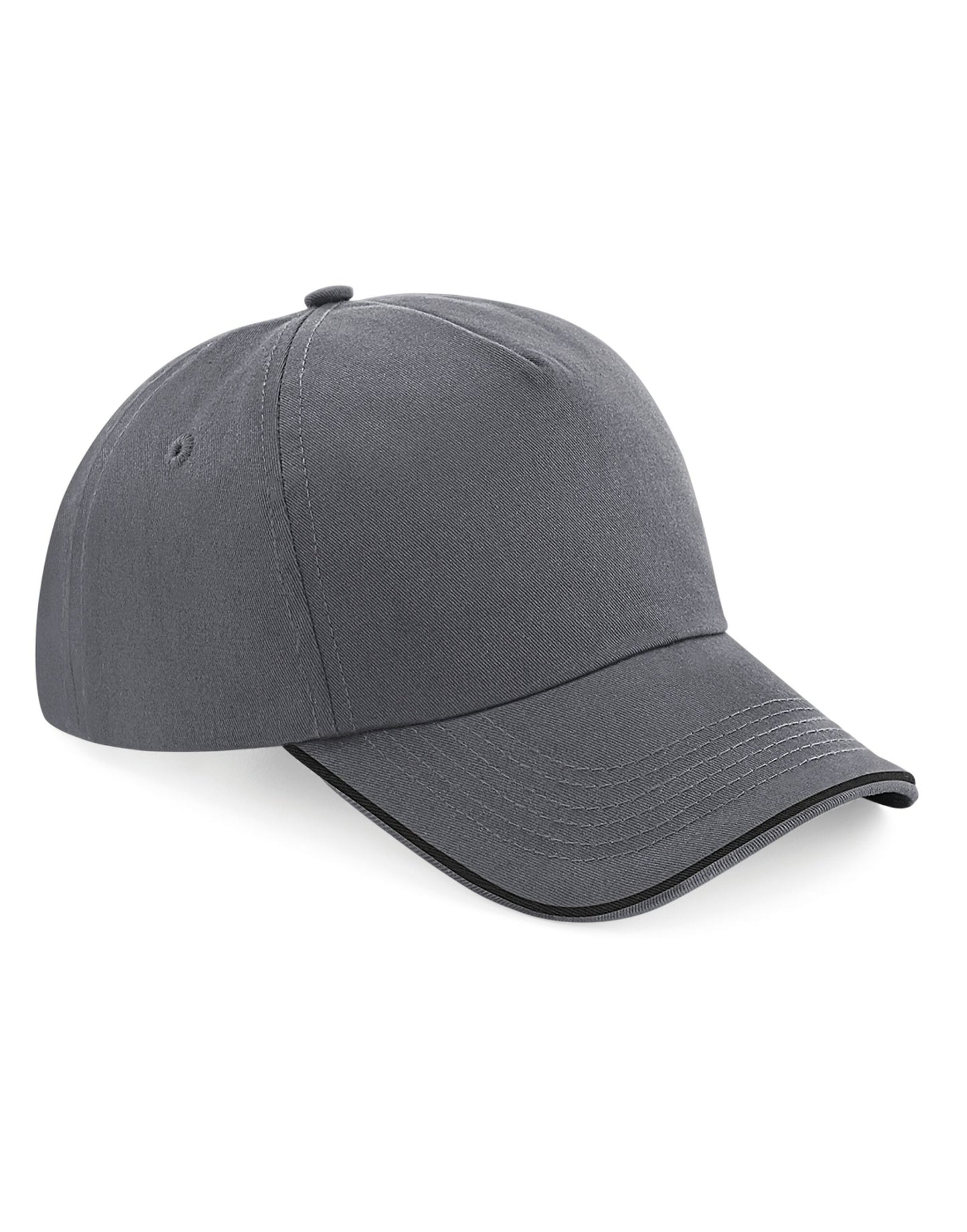 Authentic 5 Panel Cap - Piped Peak - Graphite Grey/Black