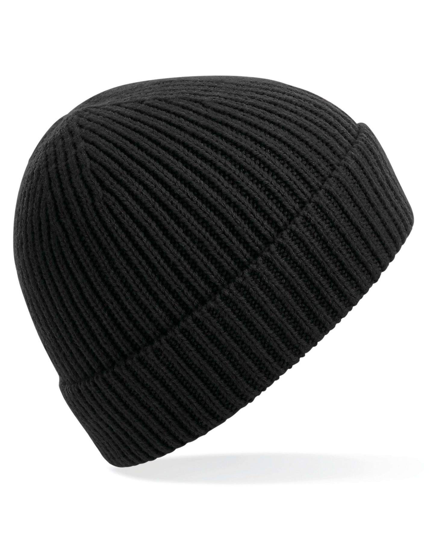 Engineered Knit Ribbed Beanie - Black