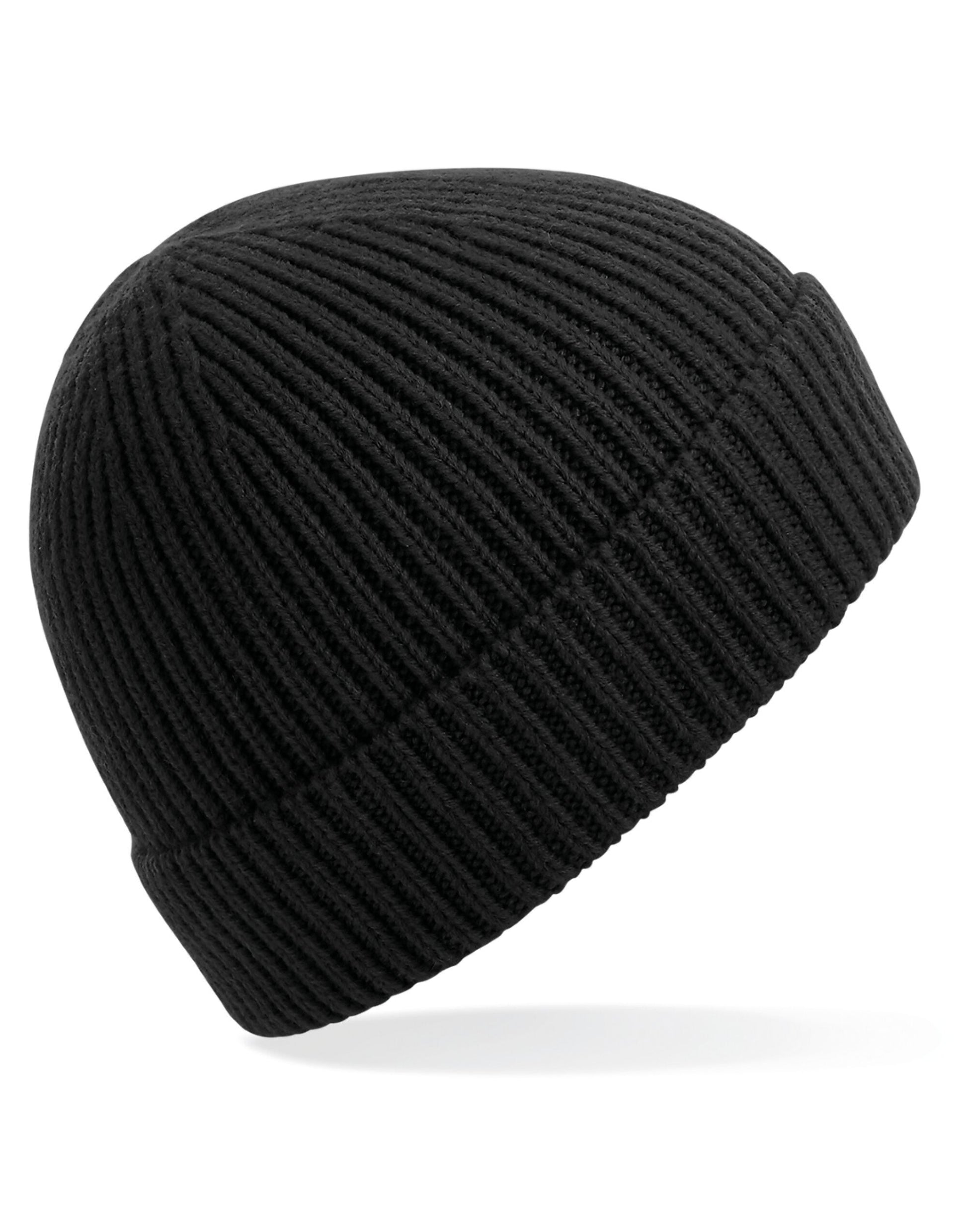 Engineered Knit Ribbed Beanie - Black