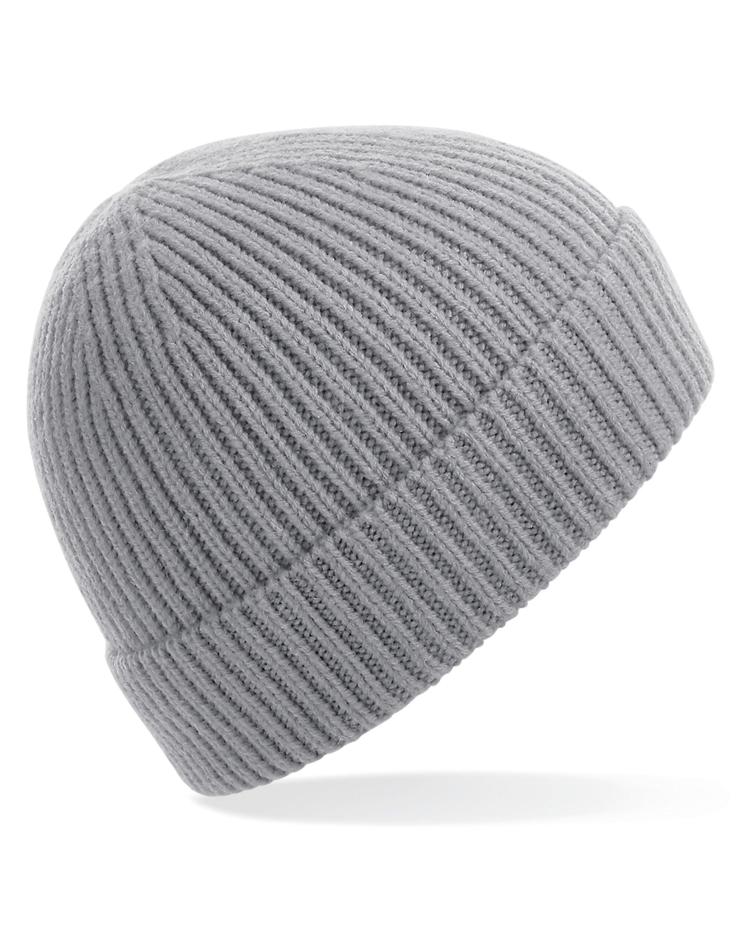 Engineered Knit Ribbed Beanie - Light Grey