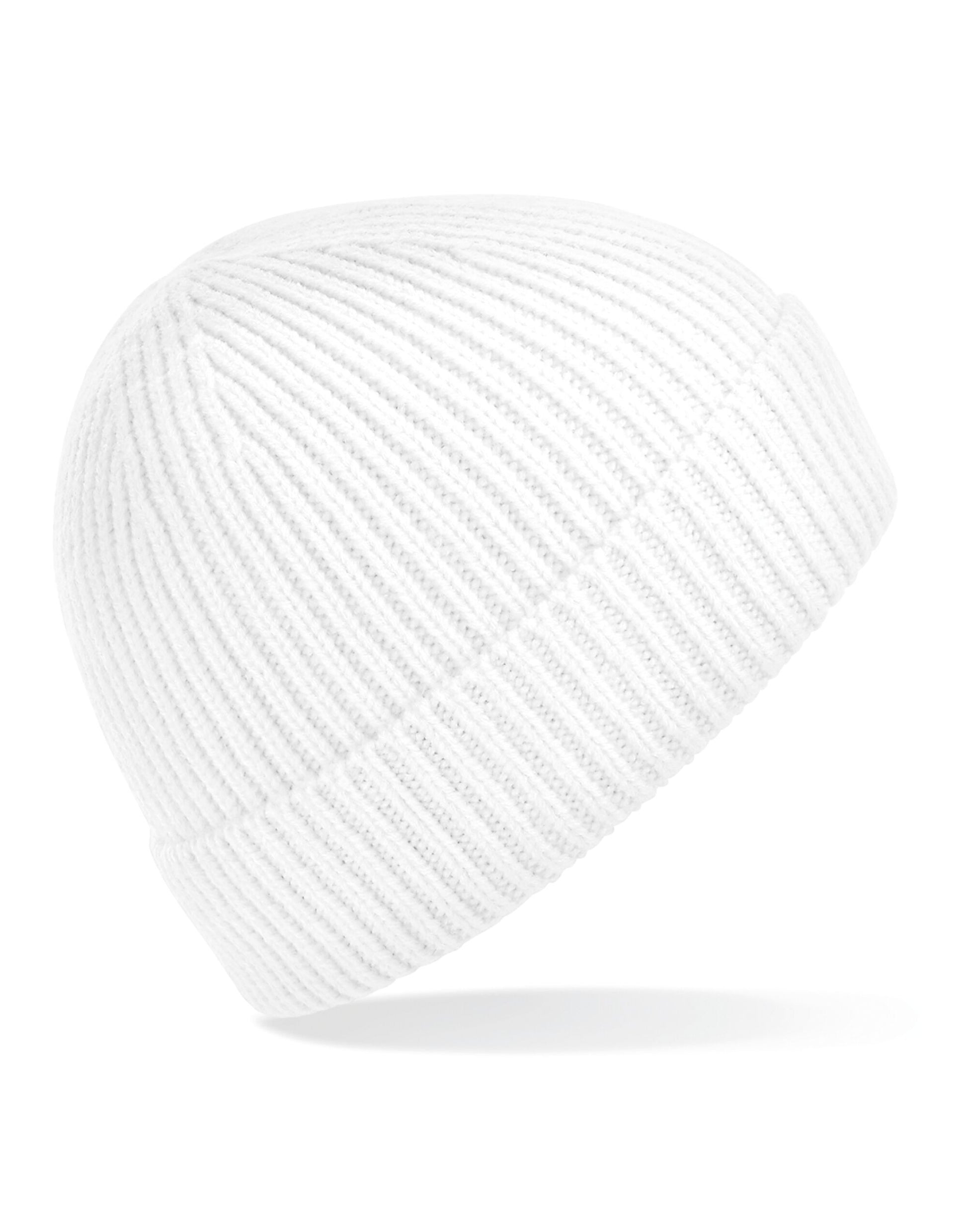 Engineered Knit Ribbed Beanie - White