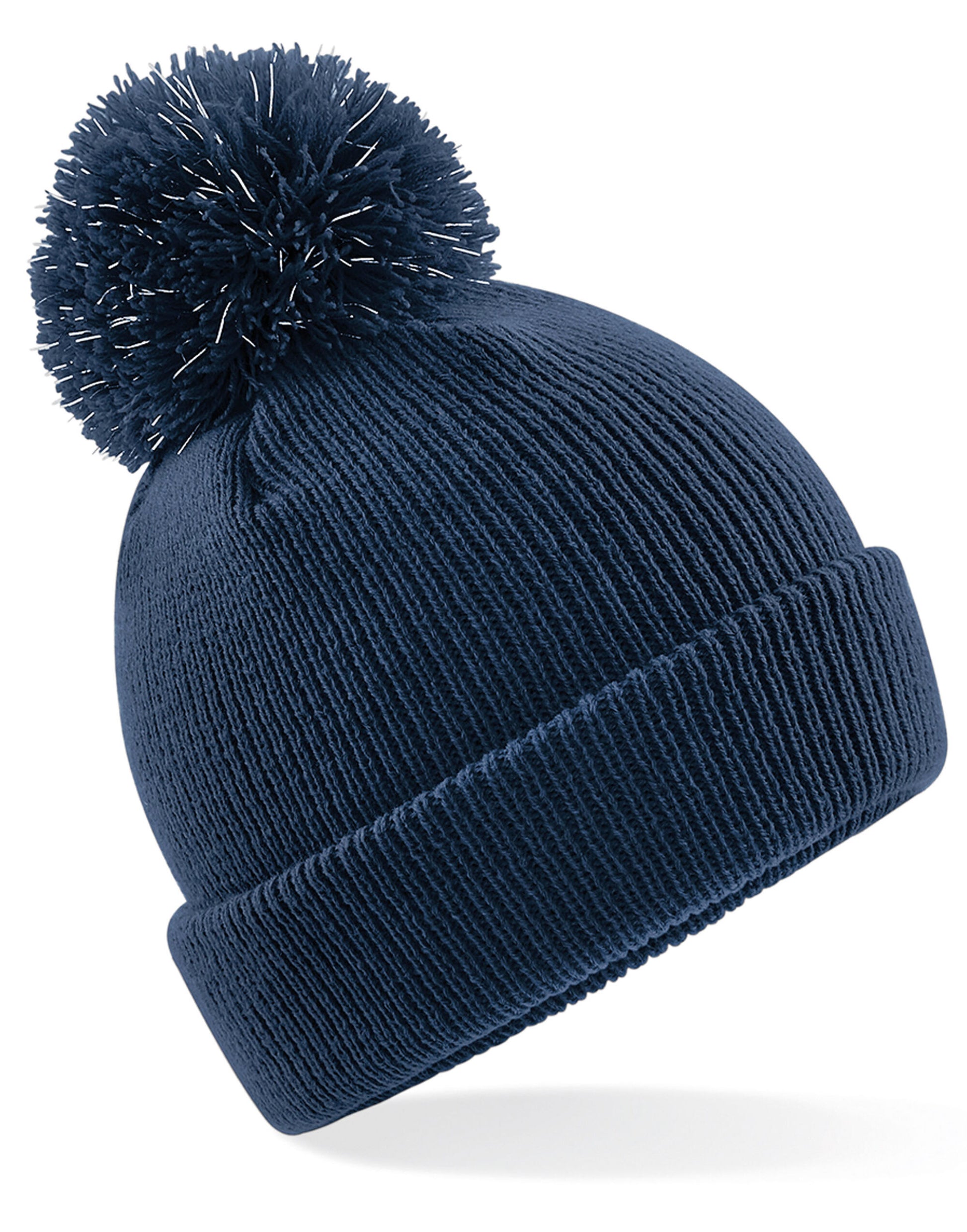Junior Reflective Bobble Beanie - French Navy