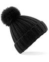 Verbier Faux Fur Pop Pom Chunky Beanie - Black