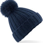 Verbier Faux Fur Pop Pom Chunky Beanie - Navy
