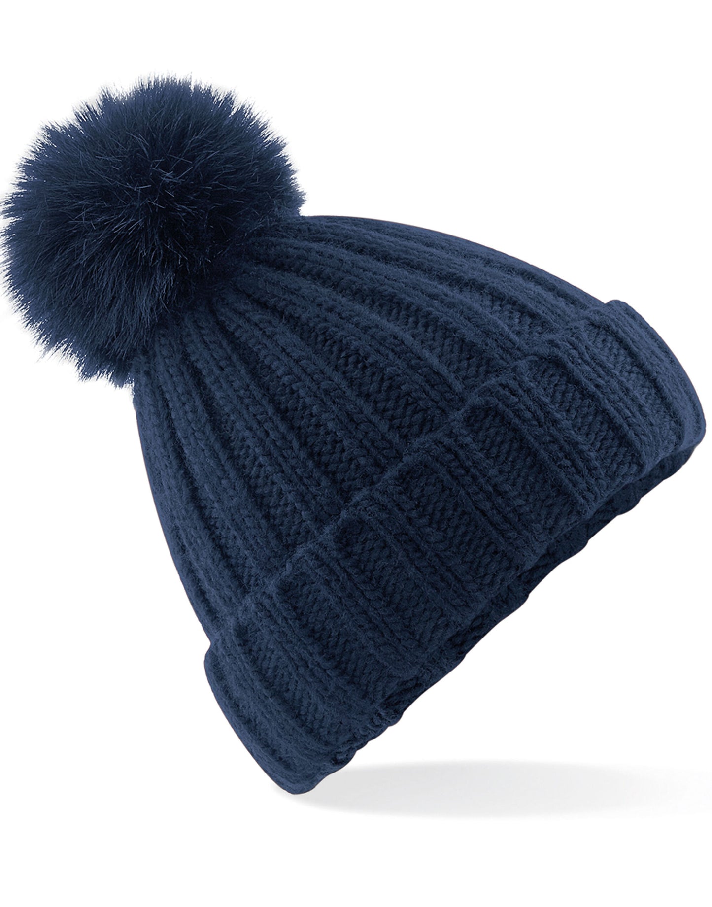 Verbier Faux Fur Pop Pom Chunky Beanie - Navy