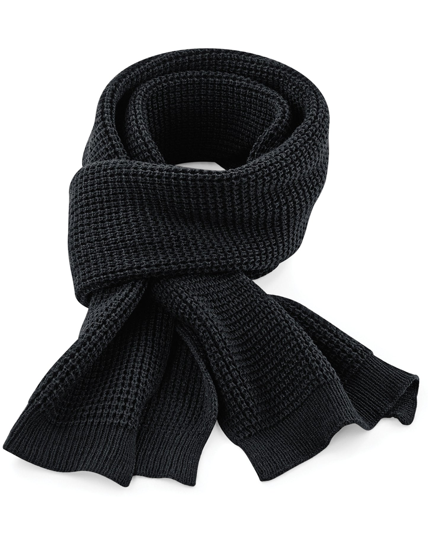 Classic Waffle Knit Scarf - Black