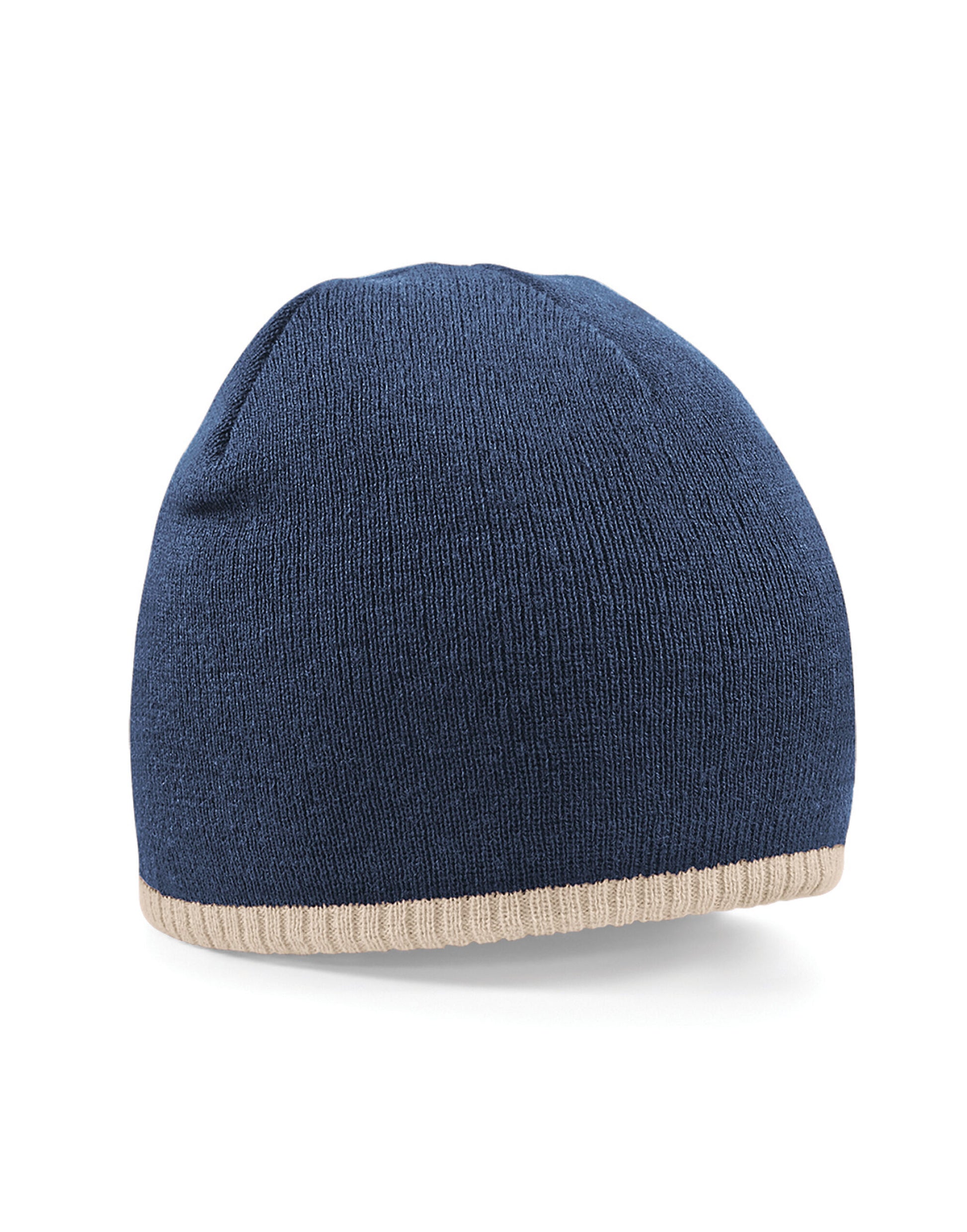 Two-Tone Pull On Beanie - French Navy/Stone