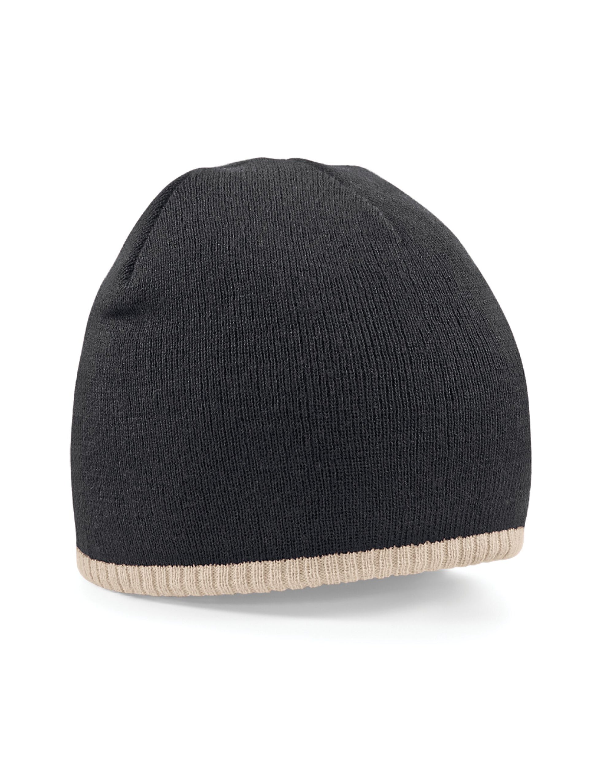 Two-Tone Pull On Beanie - Black/Stone