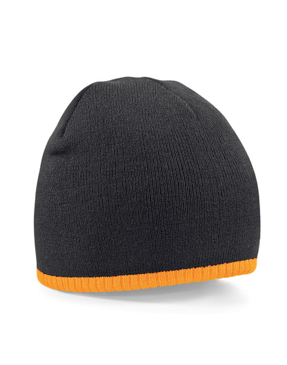 Two-Tone Pull On Beanie - Black/Fluorescent Orange