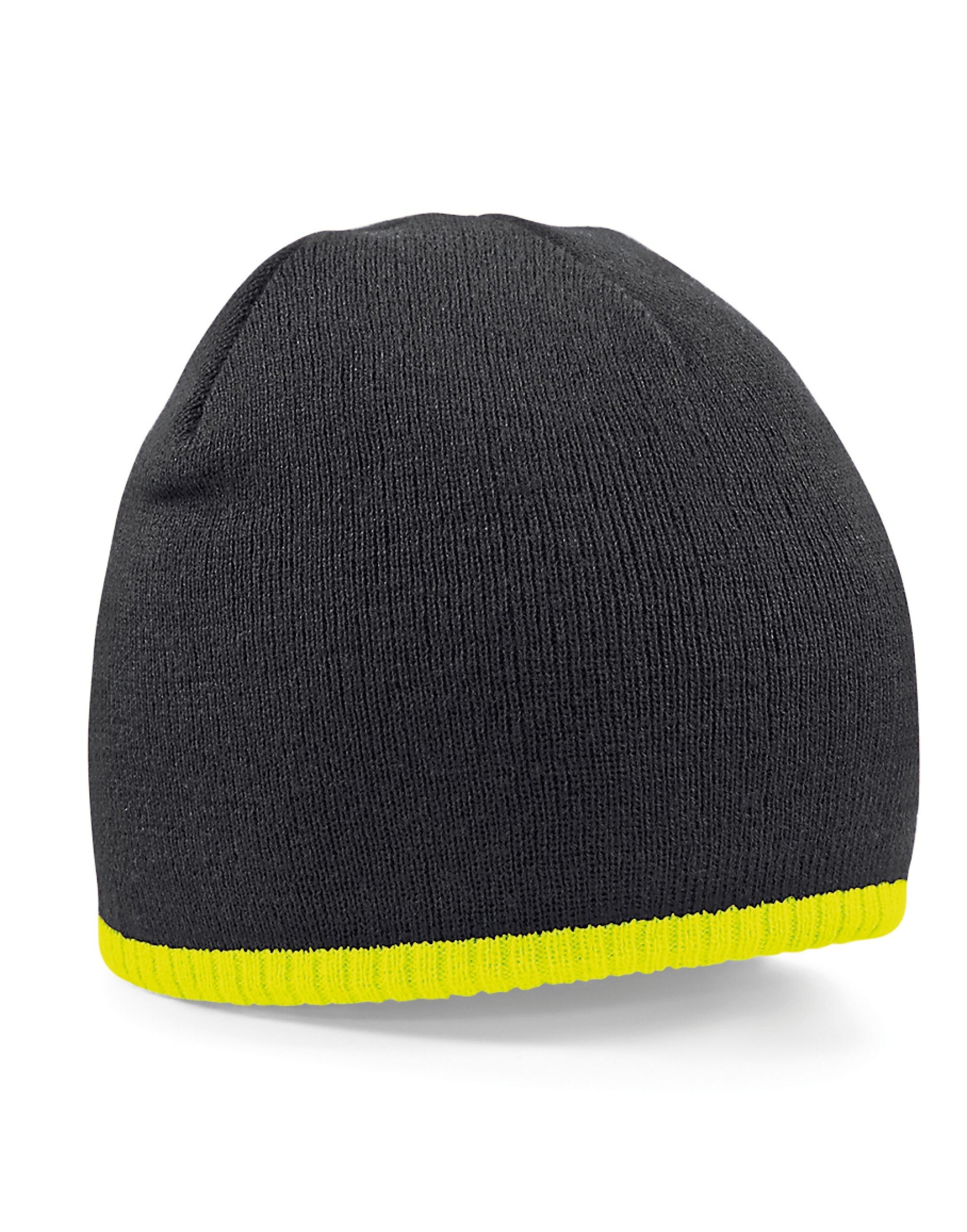 Two-Tone Pull On Beanie - Black/Fluorescent Yellow