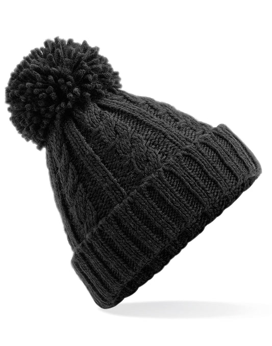Cable Knit Melange Beanie - Black