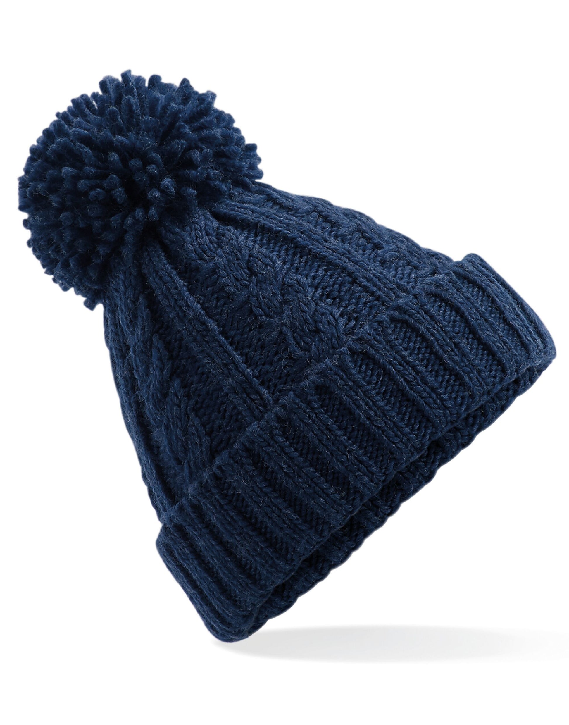 Cable Knit Melange Beanie - Navy