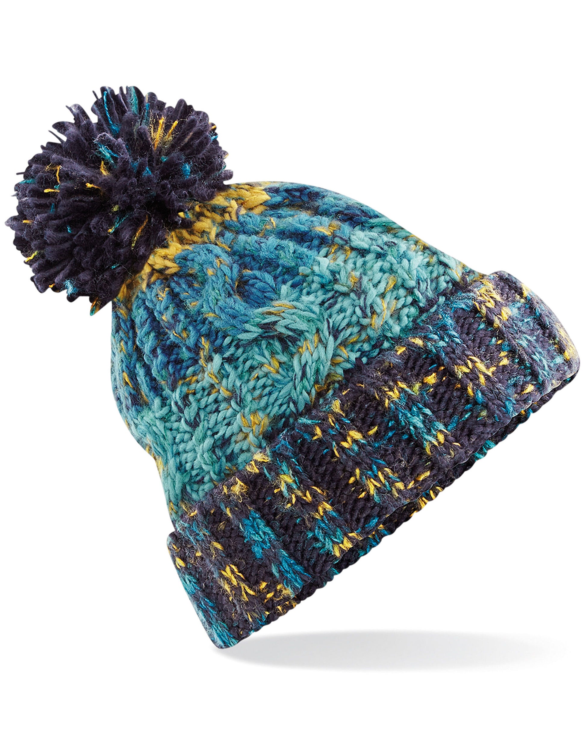 Corkscrew Pom Pom Beanie - Marine Splash