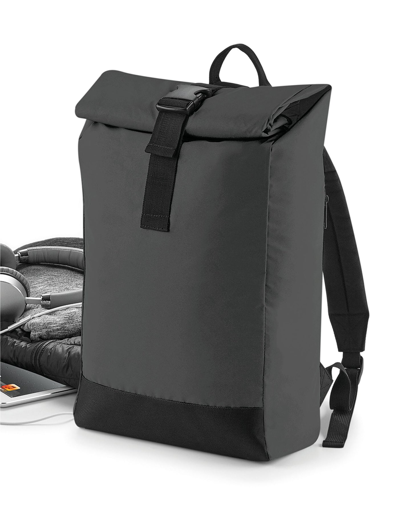 Reflective Roll-Top Backpack - Black/Reflective