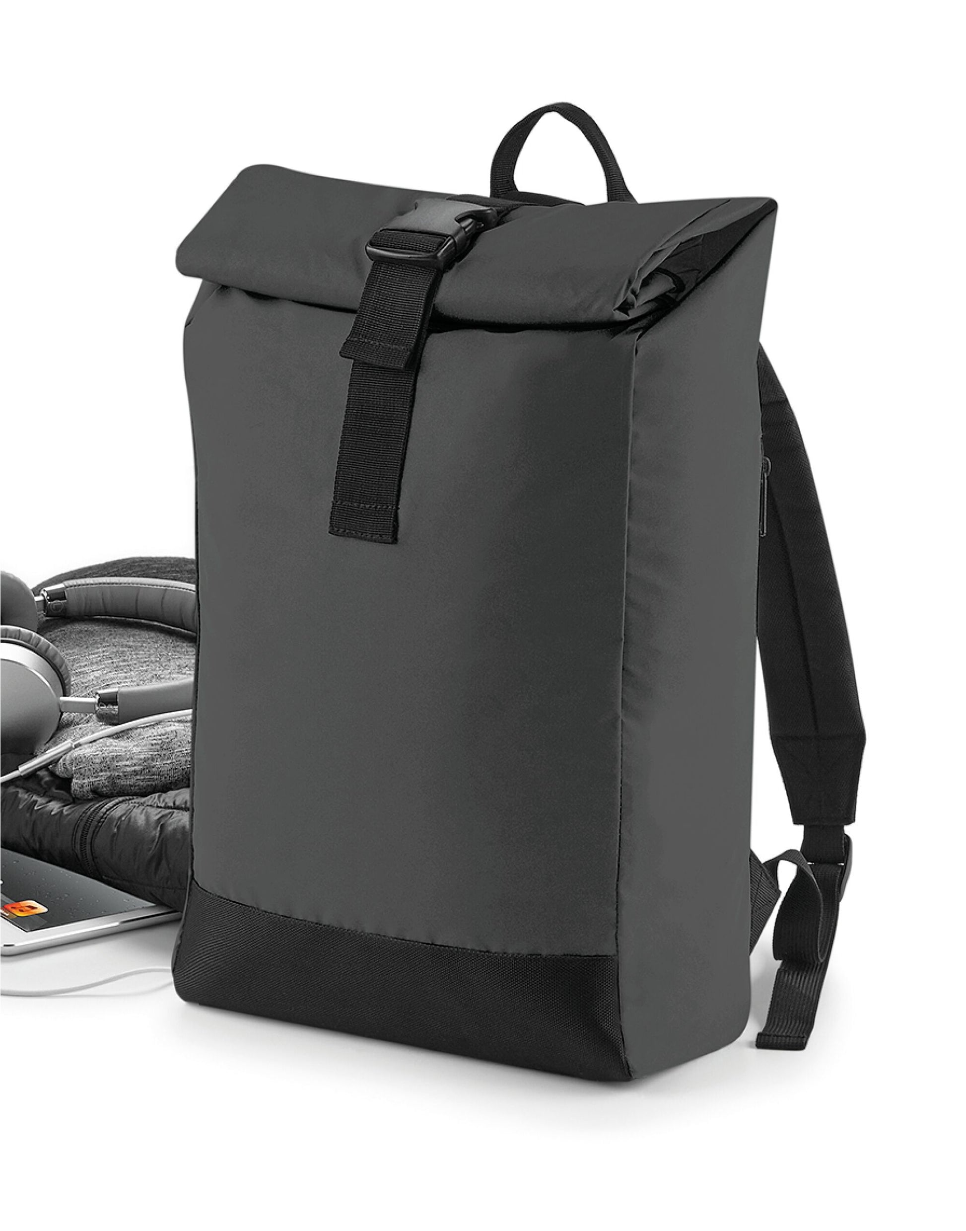 Reflective Roll-Top Backpack - Black/Reflective