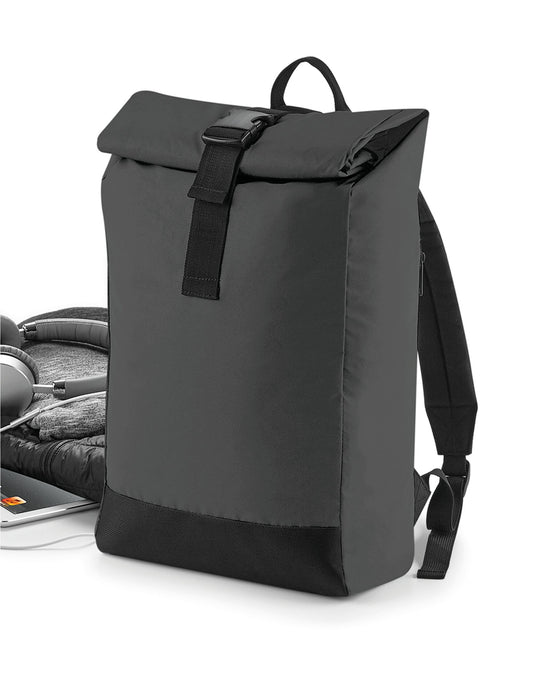 Reflective Roll-Top Backpack - Black/Reflective
